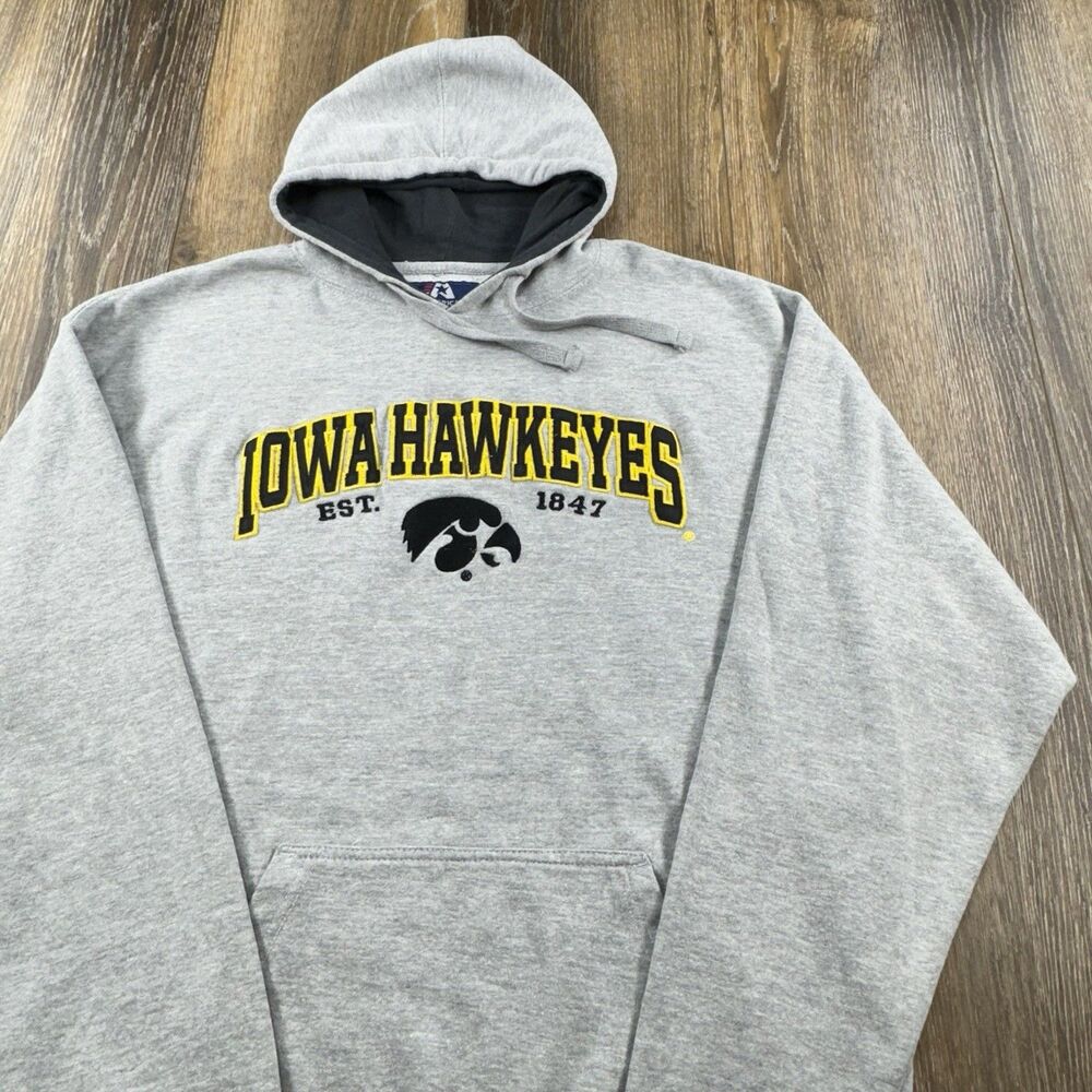 Vintage Iowa Hawkeyes Hoodie Mens XXL Gray Sweatshirt Team University Sweater